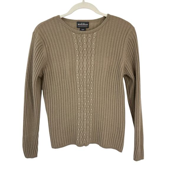 Woolrich Lambswool Ribbed Knit Sweater sKhaki Beige Fairisle - Picture 1 of 11